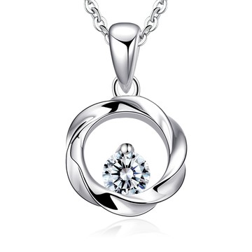 925純銀項鍊．綻放．0.5克拉丨客製刻字