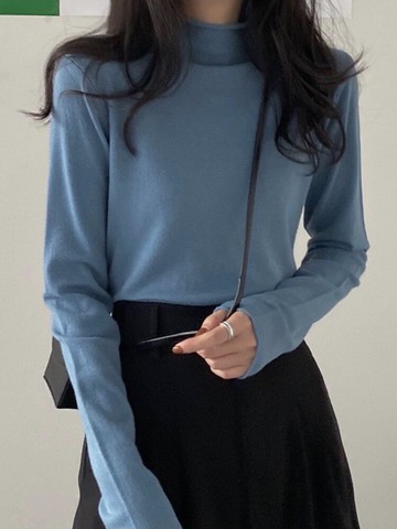 半高領針織衫秋冬新款修身顯瘦套頭毛衣女百搭洋氣上衣長袖打底衫