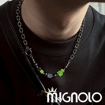 MIGNOLO💫復古青帝石彩色項鍊 鈦鋼項鍊 百搭 項鍊 粗項鍊  嘻哈項鍊 316L醫療鋼