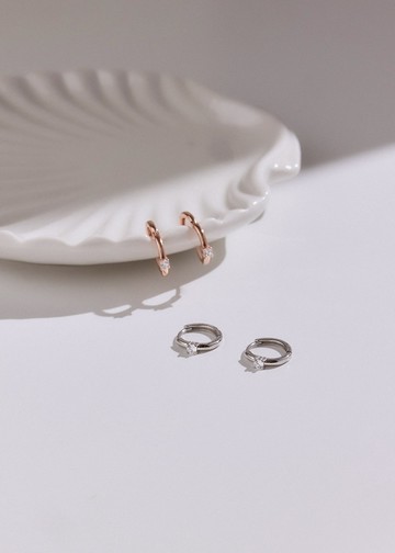 單鑽小圈垂掛・純銀耳環