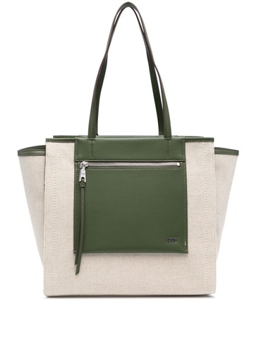 DKNY - logo-plaque cotton tote bag - women - Calf Leather/Cotton - One Size - Neutrals