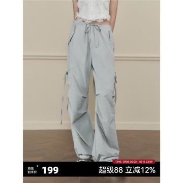 【趙昭儀同款】AYF蝴蝶結微褶速干褲 美式顯瘦寬松運動速干長褲