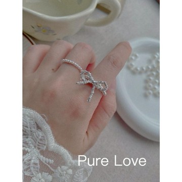 Pure Love樂芙 /正韓 銀飾【S925純銀】R0761簡約通體純銀不規則碎銀子蝴蝶結彈性戒指 / 銀