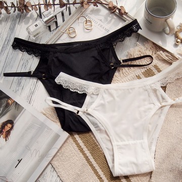 XS-L 內褲【無暇歲月】冰絲涼感滾邊線條三角褲 (黑x白色) MyDoll