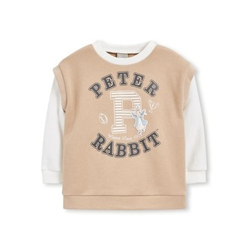 比得學園字母假兩件長袖上衣 (卡其)