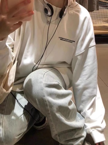 長袖T恤圓領衛衣女字母印花潮牌百搭設計感美式復古寬松上衣外套潮新款