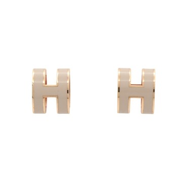 HERMES 愛馬仕 大象灰 漆面 金色金屬 Pop H 耳環 【二手名牌BRAND OFF】