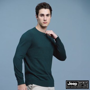 JEEP 男裝 品牌LOGO刺繡長袖線衫-綠色