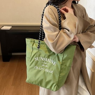 韓版小眾格子托特包包女2026新款布包手提斜挎包通勤大容量單肩包