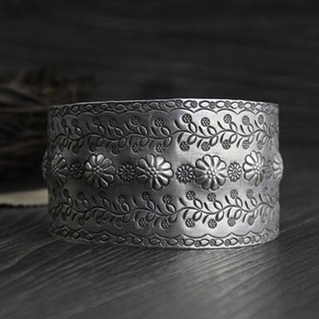 純銀手環 復古泰銀手鍊-時尚寬面雕花開口生日情人節禮物女飾品73gg122【獨家進口】【米蘭精品】