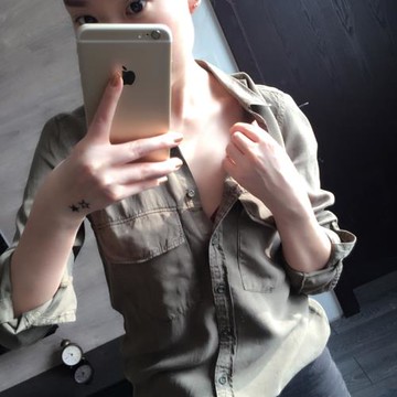 歐美 復古帥氣ol氣質軍綠水洗做舊色長袖寬松單寧牛仔襯衫 女純色