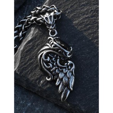 復古寶石翅膀吊墜掛件男韓版個性嘻哈潮流羽毛項鏈百搭鈦鋼毛衣鏈