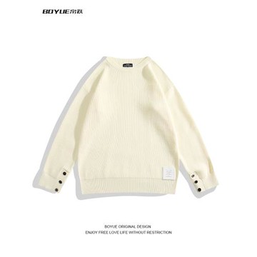 BOYUE帛躍純色圓領毛衣慵懶風華夫格簡約日常oversize男女針織衫