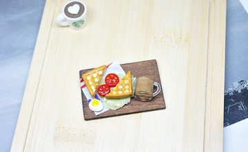 =>黏土系列 -格子吐司早餐-可製作成鑰匙圈 /磁鐵 /純裝飾品