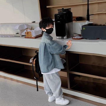 男童牛仔襯衫兒童秋裝外套2024春秋新款中大童男孩網紅運動衣服潮