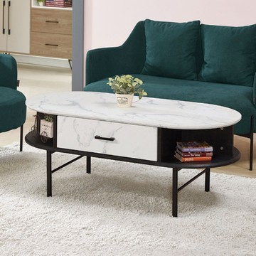 Boden-漢斯4尺仿石面橢圓形單抽大茶几-120x60x46cm