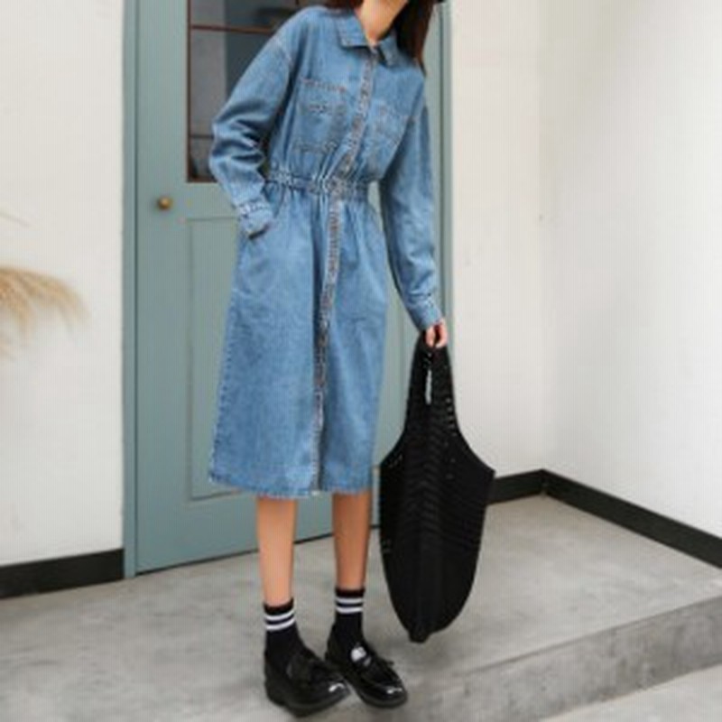 デニムワンピース ひざ下 ミモレ丈 シャツワンピース 長袖 ウエストマーク ａライン ビンテージ カジュアル 通販 Lineポイント最大1 0 Get Lineショッピング