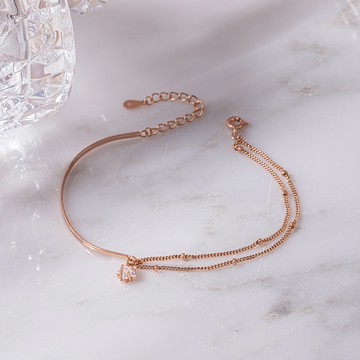 [925純銀]MARIGOLD閃光星鑽不對稱手鍊【KMD330】-玫瑰金/銀