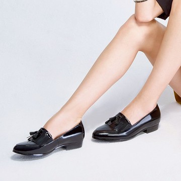 原皮黑色 全真皮流蘇低跟樂福鞋