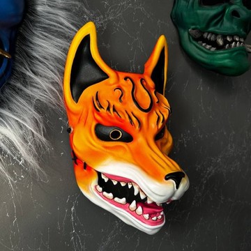 日本橘黑狐面具、全臉狐面具、日本狐狸面具