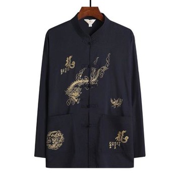 唐裝男冰絲棉綢長袖襯衫上衣服爸爸中山中老年人爺爺60套裝70歲80