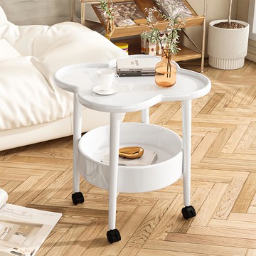 雙層花朵茶几  塑膠材質  帶輪/無輪  白色  1個