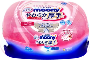 Unicharm Moony Wet Wipes, Soft and Thick, 99% Pure Water, 60 Wipes