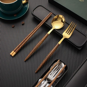 餐具木質筷勺叉套裝學生上班族餐具盒便攜式三件套【不二雜貨】