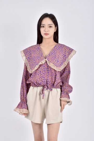 (L) 【艾玲私服】salon de victoria豹紋排扣棕色長袖上衣