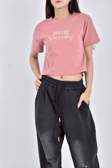 (S) 質感棉質刺繡粉色短袖上衣