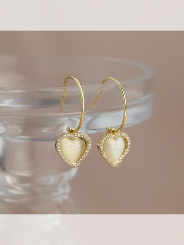 小香風愛心耳環年新款潮簡約耳圈韓國氣質網紅貓眼鋯石耳飾女