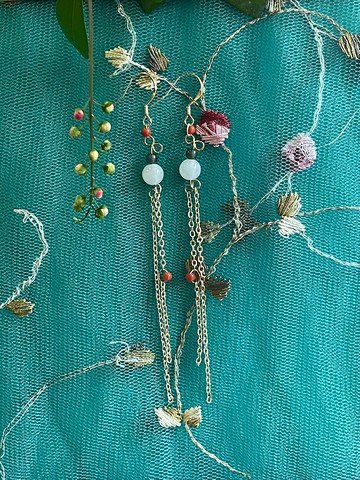 緬甸玉耳環 II 白翡圓珠X緬玉深藍綠珠X南紅珠 I 緬甸A貨翡翠耳環