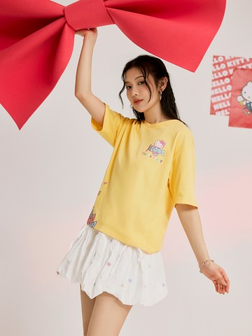 KITTY 蝴蝶結．純棉繽紛馬卡龍色印花短TEE
