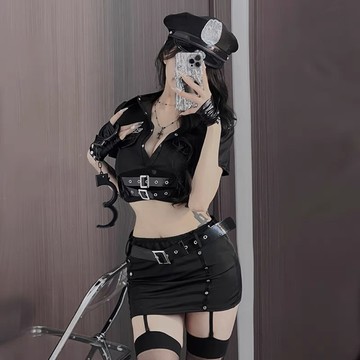 依美絲♦EMS【❤︎帥氣警察制服套裝❤︎】制服套裝 角色扮演服 警察制服 性感制服 短裙套裝 職業套裝 黑色制服