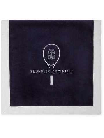 Brunello Cucinelli - logo-embroidered cotton towel (85cm x 44cm) - unisex - Cotton - One Size - Blue