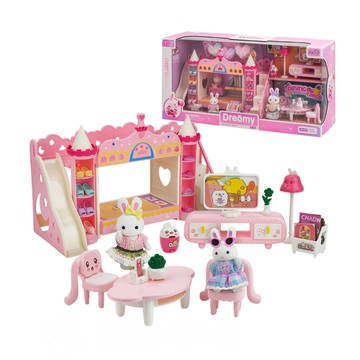 夢想兔子我的城堡書房客廳場景家家酒組(2兔子公仔)(6711)【888便利購】