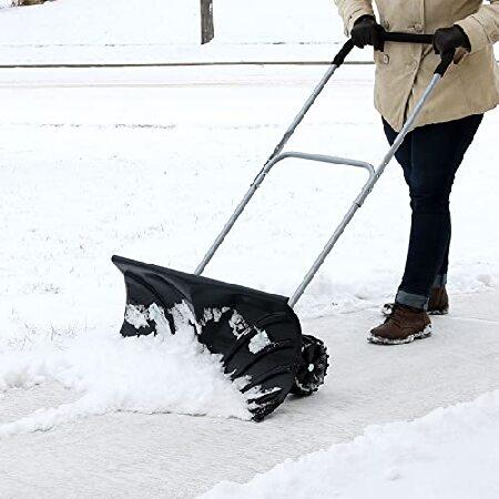 CASL Brands Heavy-Duty Rolling Snow Pusher with 6-Inch Polypropylene Wheels and Adjustable Aluminum Handle Wheeled Snow Plow-Style Back Saver Snow S