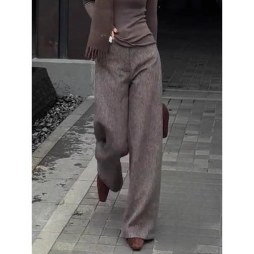 復古咖色毛呢闊腿褲女秋冬新款加厚小個子高腰垂感加絨直筒拖地褲