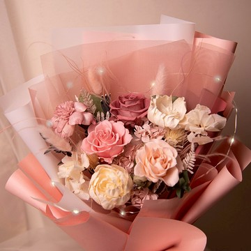 【粉紅】求婚花束 Led 乾燥花 永生花花束  / 生日 告白 女友