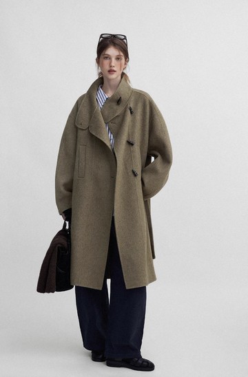 北歐電影感 / 牛角扣雙面大衣外套 / 羊毛