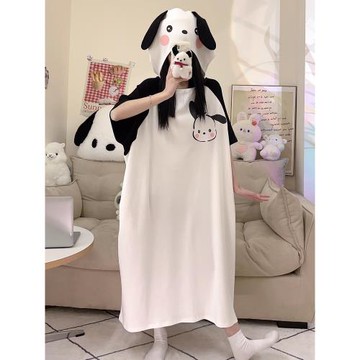 睡裙女夏季純棉短袖加肥特大碼胖mm300斤超寬松搞怪連帽長款睡衣