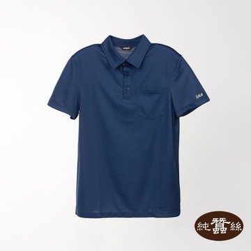 【岱妮蠶絲】透氣舒適蠶絲男短袖前口袋基本POLO衫-WML3CW0291(靛藍色)