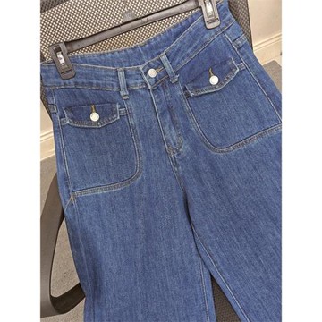 出口單經典闊腿牛仔褲春秋冬高腰直筒顯瘦女褲親膚柔軟洗水棉長褲