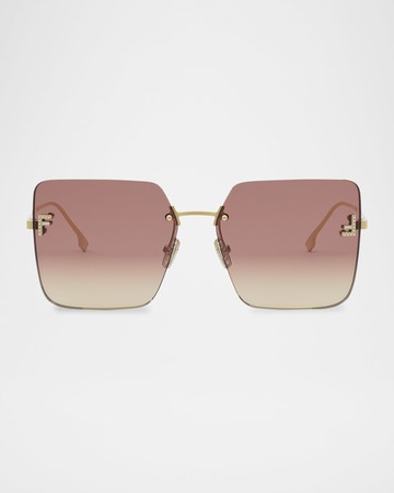 Oversized Rimless Square Metal & Nylon Sunglasses