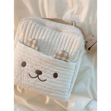 ins韓國可愛絎縫刺繡小熊背包男孩女孩雙肩書包收納媽咪包包