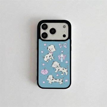 ✨iphone手機殼✨ins風復古可愛插畫小狗黑邊玻璃殼適用蘋果iPhone17promax手機殼1