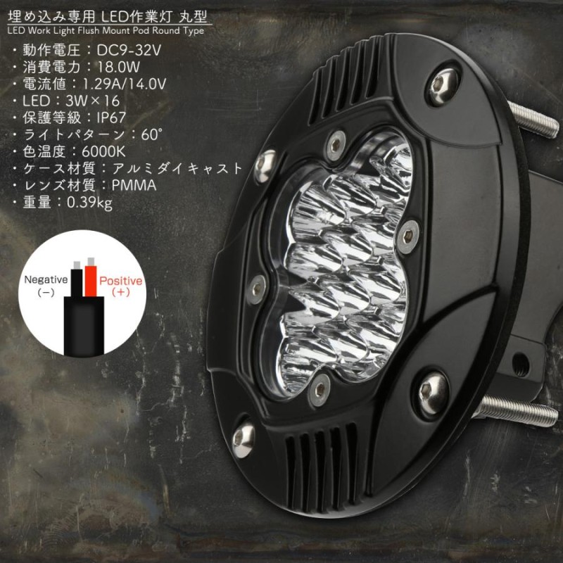 LED 48W ライトポッド 埋込型 フラッシュマウント フォグランプ バックランプ 防水IP67 12V 24V 作業灯 PZ538