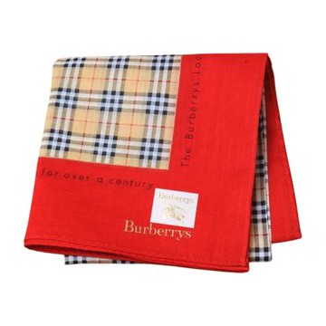BURBERRY 巴寶莉復古版經典格紋字母LOGO帕領巾(卡其格/紅邊)
