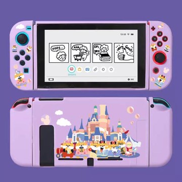 原創SWITCH OLED保護殼NS續航可愛卡通紫色硅膠全軟殼 柴犬游樂園