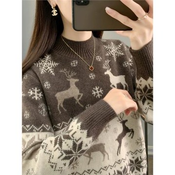 半高領毛衣女寬松內搭秋冬2025年新款洋氣加厚提花打底針織上衣潮